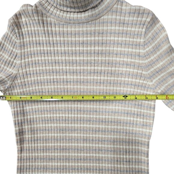 J.McLaughlin Women Striped Arlette Turtleneck M Oatmeal Cotton Modal Stretch NWT - Picture 5 of 8